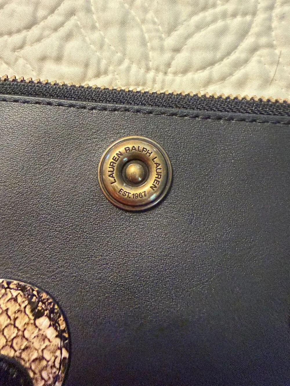 Ralph Lauren Leather and Faux Snake Skin Clutch with Floral Design